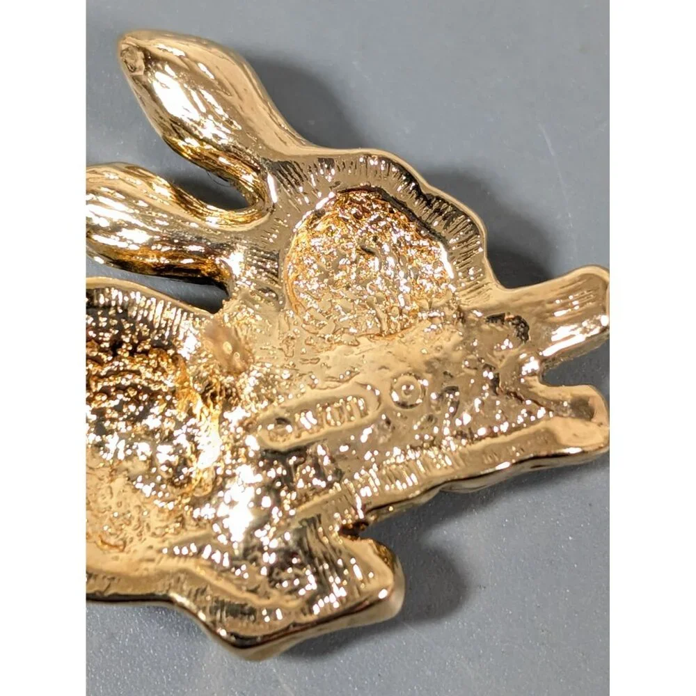 Vintage Avon Gold Tone‎ Bunny Rabbit Rhinestone Pave Tack Pin Brooch